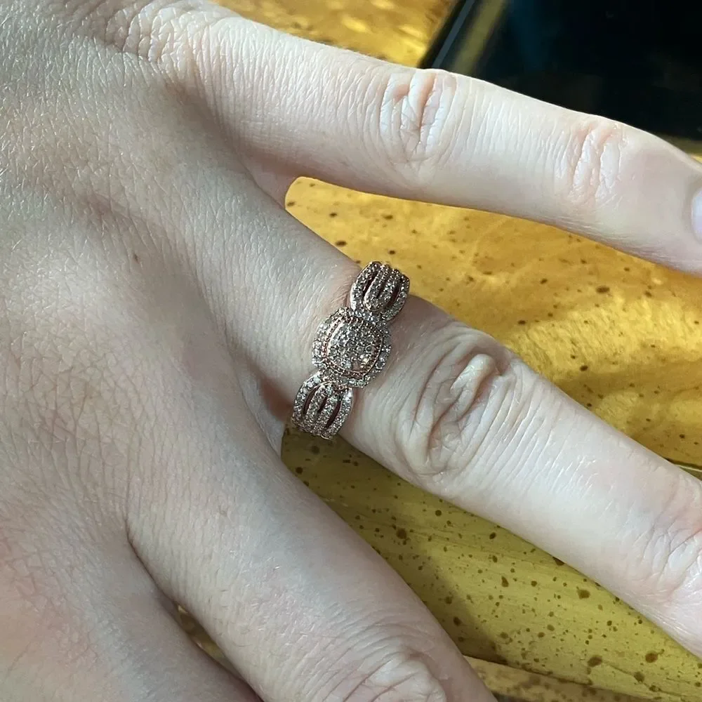 Natural Champagne Diamond Sterling Silver Ring Size 6
